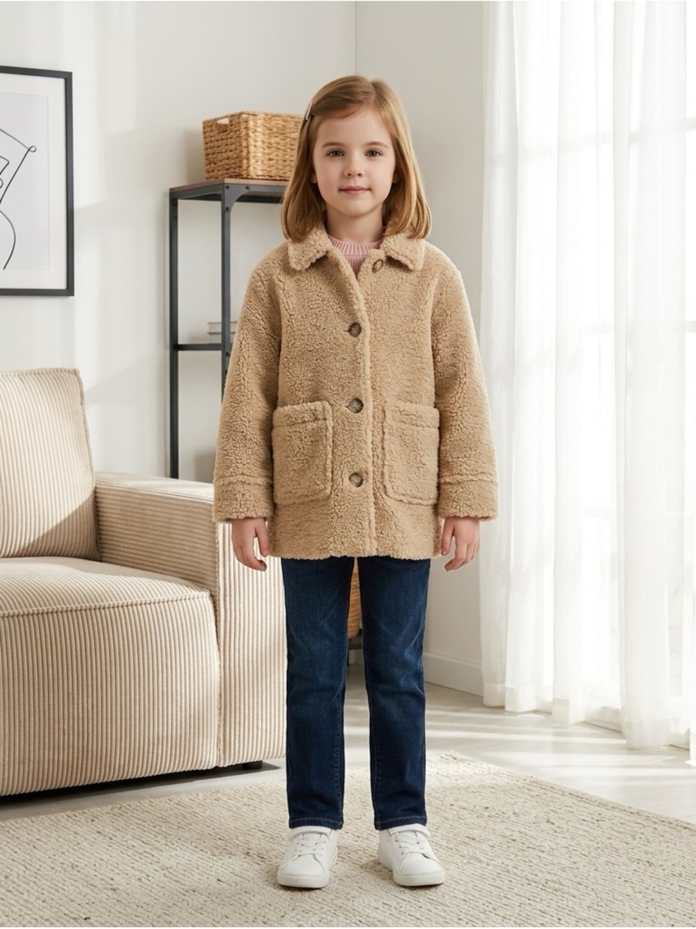 ZARA ~ Beige Fleece Teddy Coat Jacket Size 6/7
